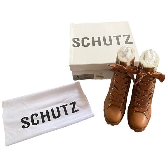 NIB Schutz Zhara Winter Leather Heeled Booties With Faux Fur Lining Size 8.5 - Picture 14 of 16